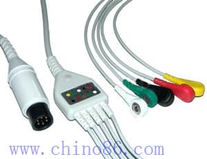 One piece five lead ECG cable with leadwire
